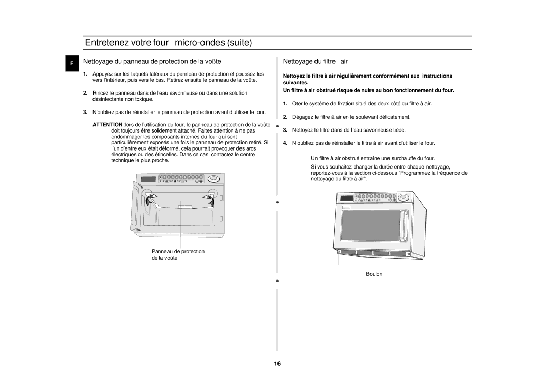 Samsung CM1929/XEF, CM1329/XEF Entretenez votre four à micro-ondes suite, Nettoyage du panneau de protection de la voûte 