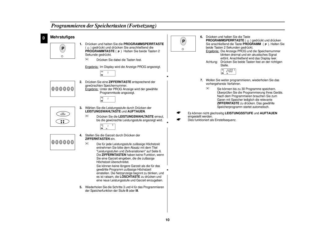 Samsung CM1929/XEG manual Programmieren der Speichertasten Fortsetzung, Mehrstufiges 