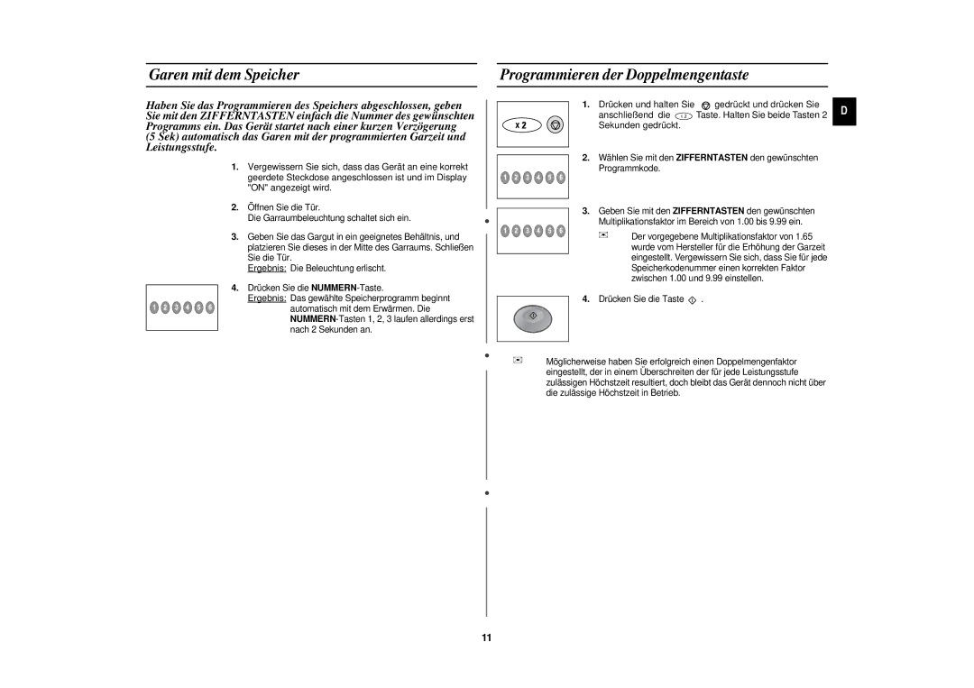 Samsung CM1929/XEG manual Garen mit dem Speicher, Programmieren der Doppelmengentaste 