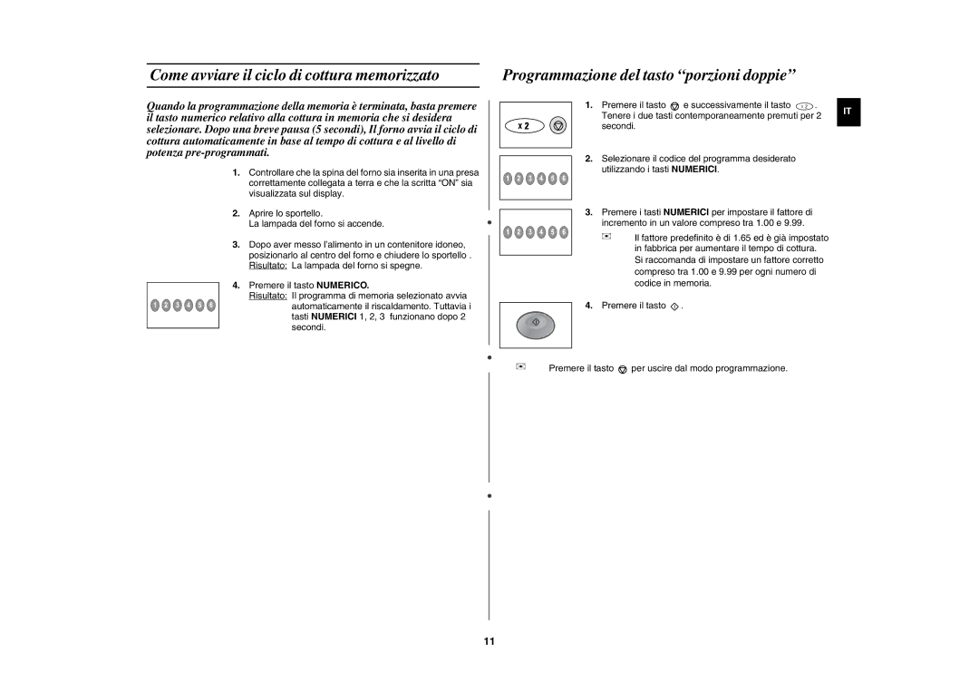 Samsung CM1329/XET, CM1929/XET manual Come avviare il ciclo di cottura memorizzato, Programmazione del tasto porzioni doppie 