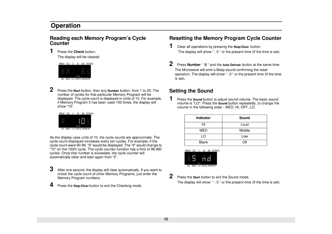 Samsung CM929B Reading each Memory Program’s Cycle Counter, Resetting the Memory Program Cycle Counter, Setting the Sound 