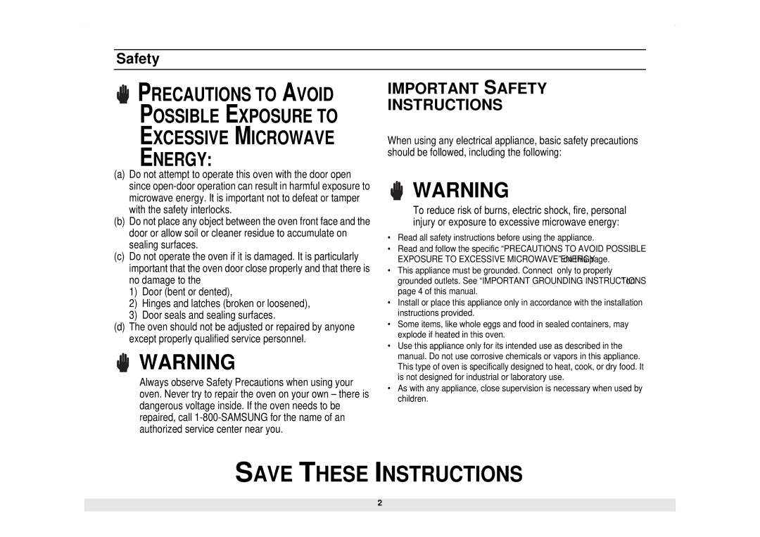 Samsung CM929B owner manual Important Safety Instructions 