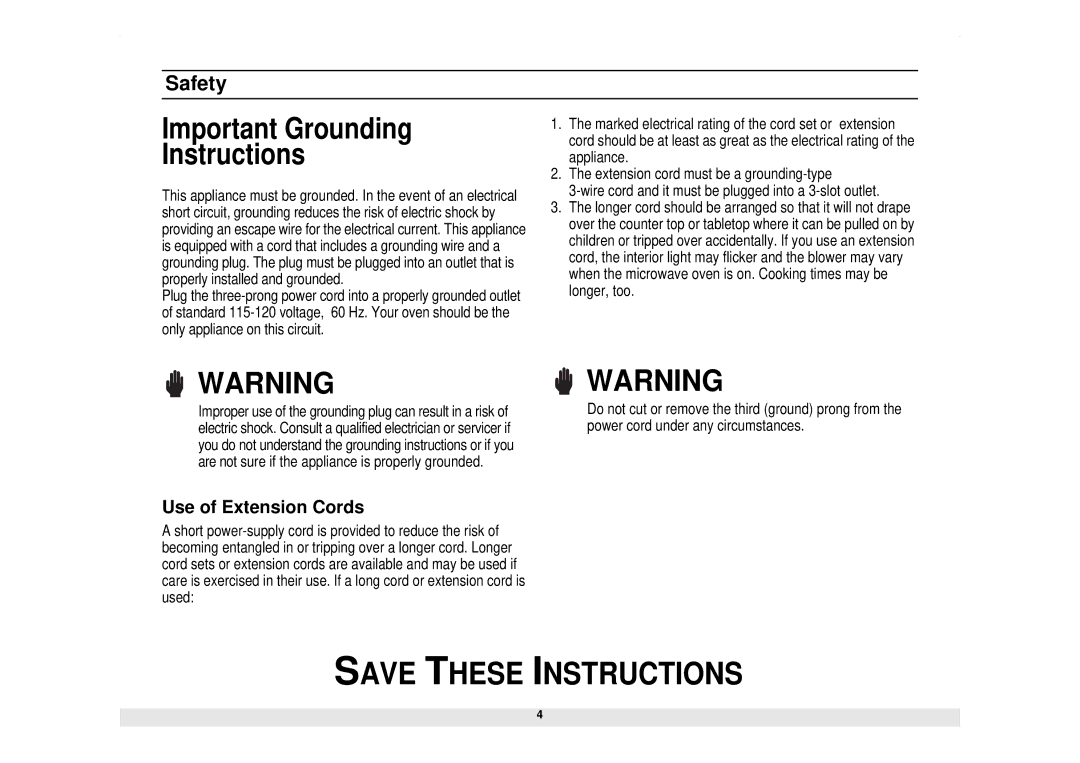 Samsung CM929B owner manual Important Grounding Instructions 