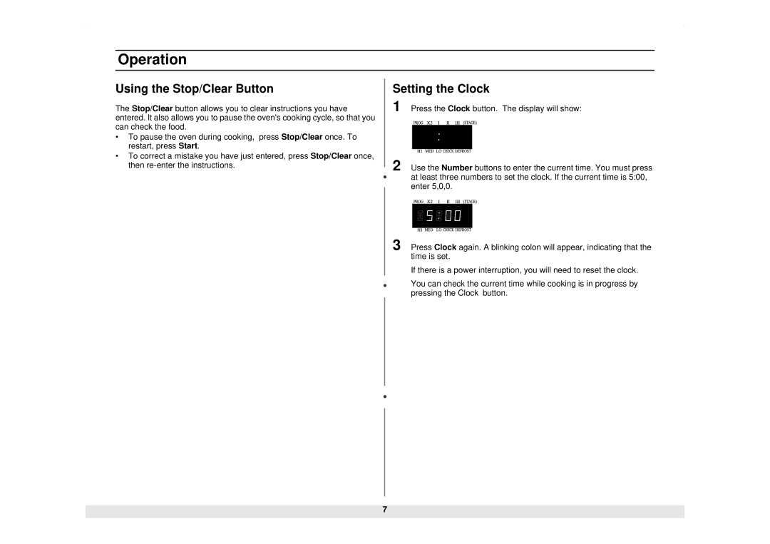 Samsung CM929B owner manual Using the Stop/Clear Button, Setting the Clock 