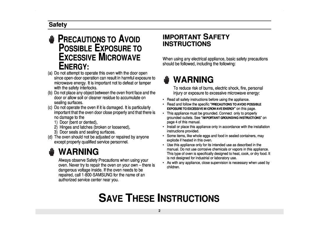 Samsung CM929B Save These Instructions, Important Safety Instructions, Precautions To Avoid Possible Exposure To 