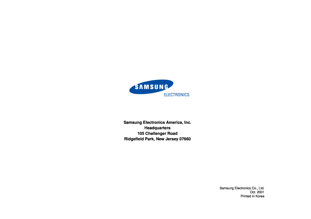 Samsung CM929B owner manual Samsung Electronics America, Inc Headquarters, Challenger Road Ridgefield Park, New Jersey 