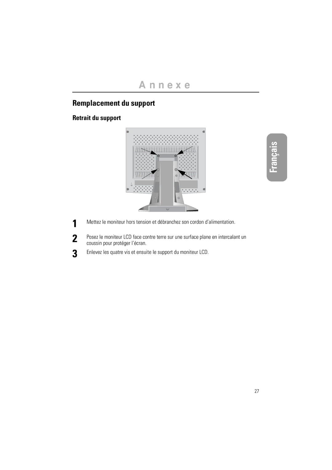 Samsung RN15LSTPS/EDC, CN15LSAN, RN15LSBPN/EDC Remplacement du support, Retrait du support, Coussin pour protéger l’écran 