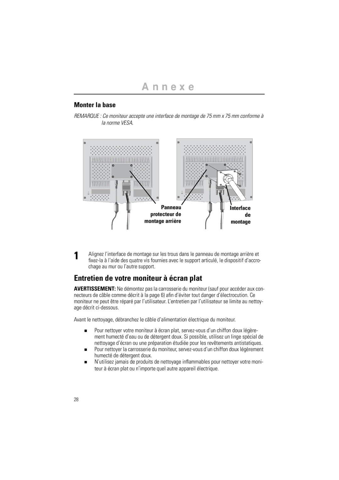 Samsung RN15LSBPN/EDC, CN15LSAN, CN15LSBAN Entretien de votre moniteur à écran plat, Monter la base, Panneau, Protecteur de 