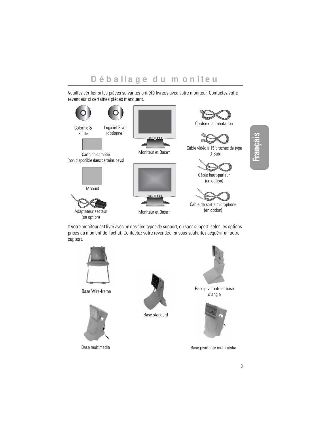 Samsung CN15LSPN/EDC, CN15LSAN, RN15LSTPS/EDC, RN15LSBPN/EDC, CN15LSAS/EDC, CN15LSSN/XEF, CN15LSBSN/XEF Déballage du moniteu 