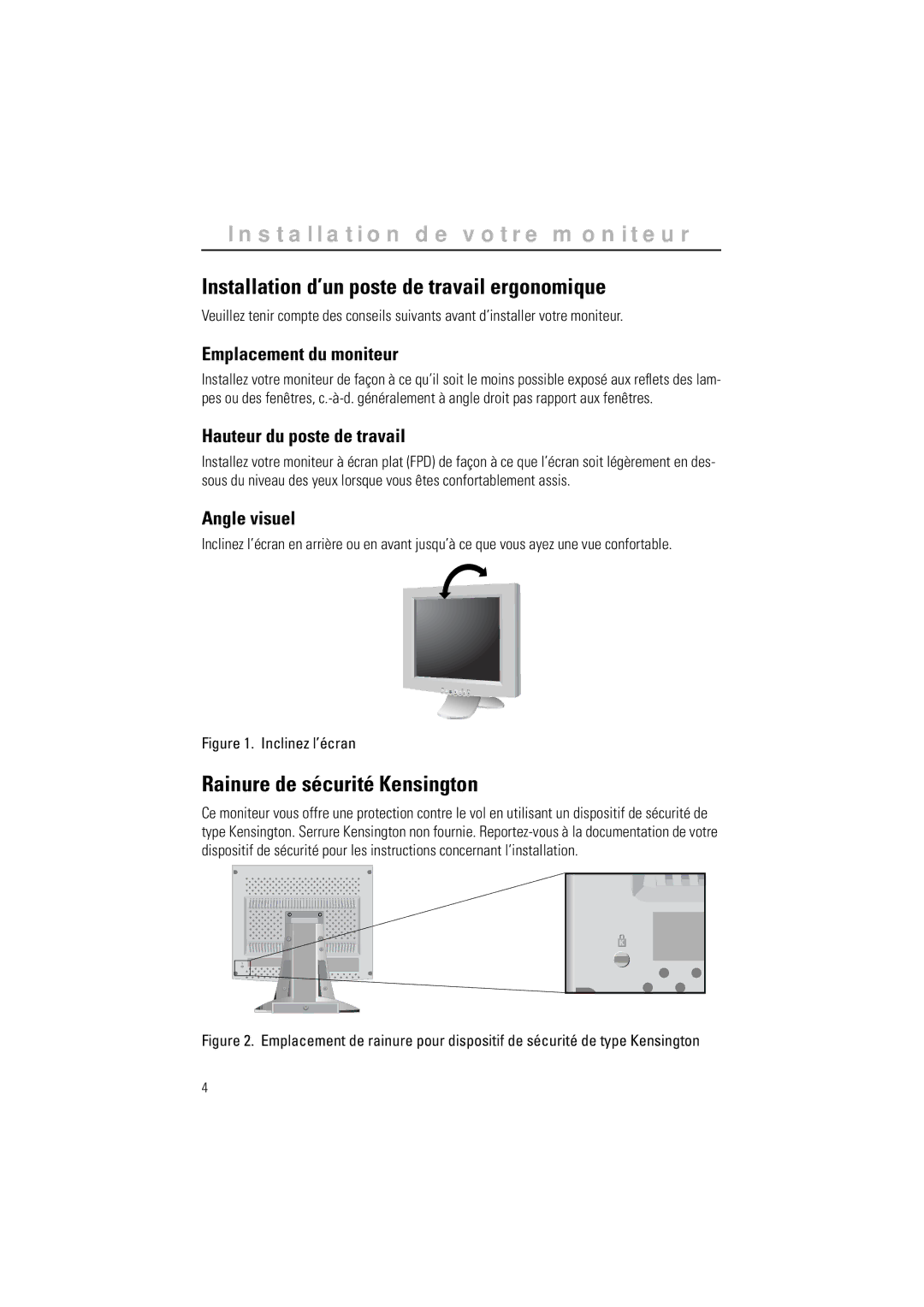 Samsung CN15LSBSN/XEF manual Installation d’un poste de travail ergonomique, Rainure de sécurité Kensington, Angle visuel 