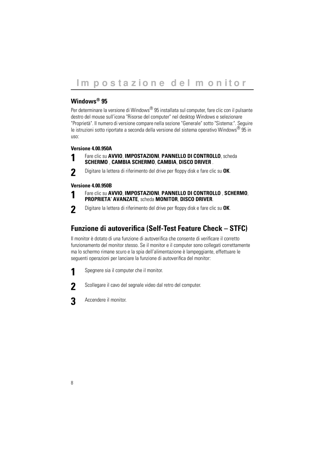 Samsung RN15LSBPNP/EDC manual Versione 4.00.950A, Versione 4.00.950B, PROPRIETA’ AVANZATE, scheda MONITOR, Disco Driver 