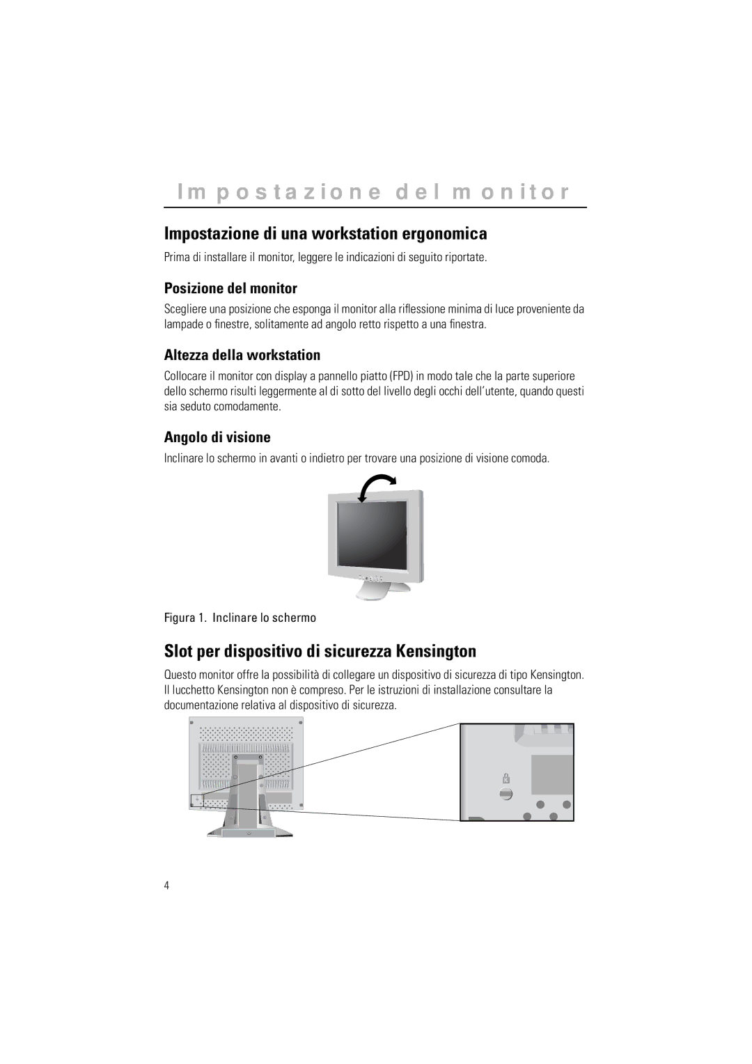 Samsung CN15LSBAN/EDC manual Impostazione di una workstation ergonomica, Slot per dispositivo di sicurezza Kensington 