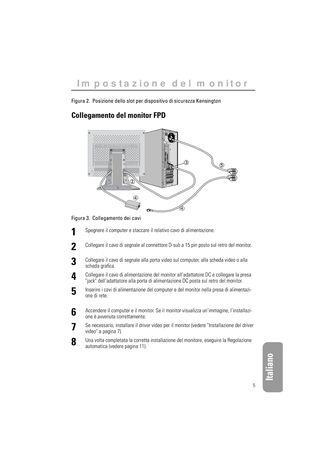 Samsung RN15LSTAN/EDC, CN15LSPS/EDC, RN15LSTSN/EDC manual Collegamento del monitor FPD, Figura 3. Collegamento dei cavi 