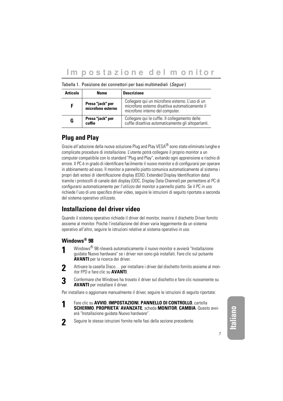 Samsung RN15LSTPN/EDC, CN15LSPS/EDC Plug and Play, Installazione del driver video, Windows, Microfono interno del computer 