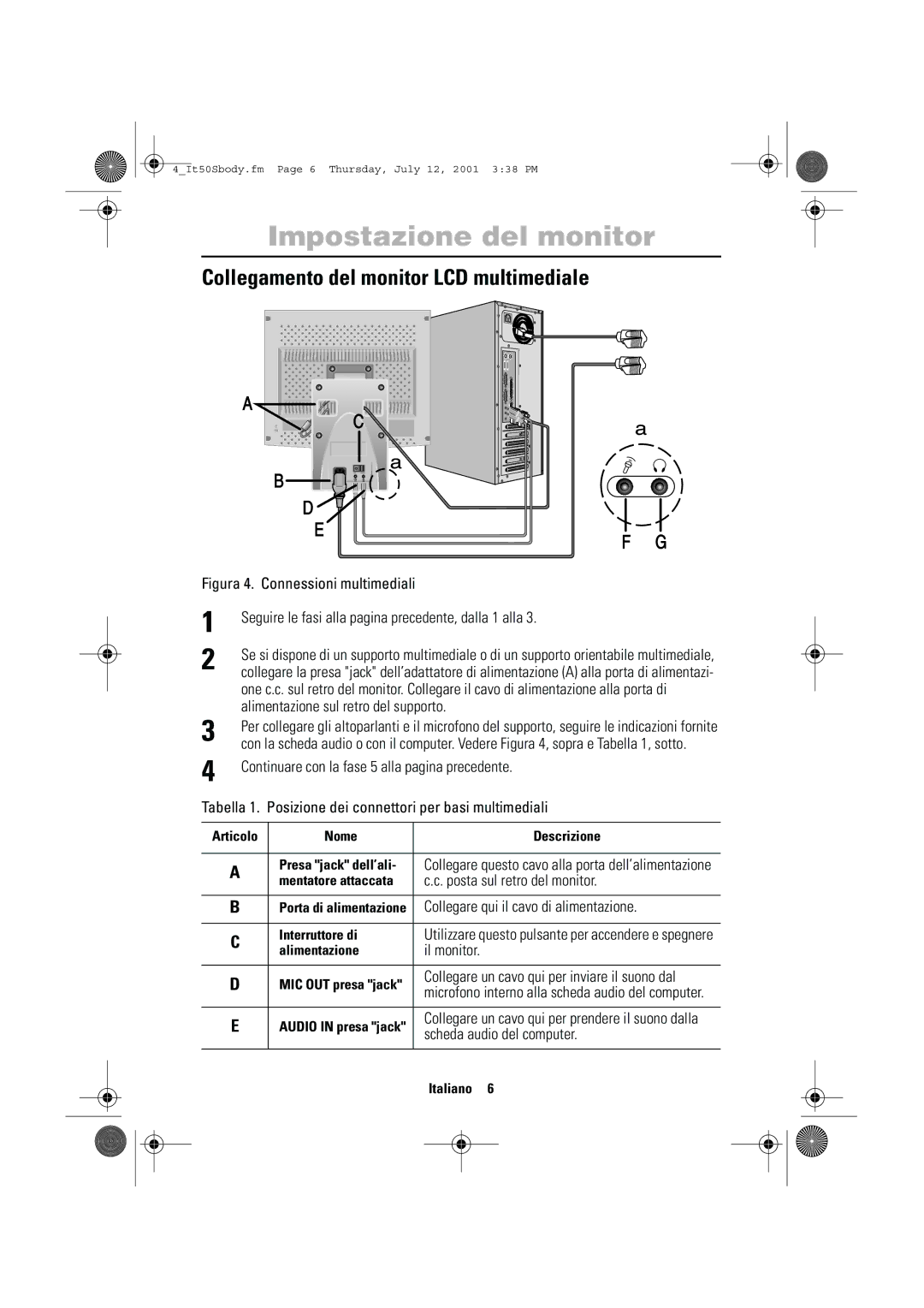 Samsung CN15LTNSN/XEG, CN15LTSN/XEG manual Collegamento del monitor LCD multimediale 