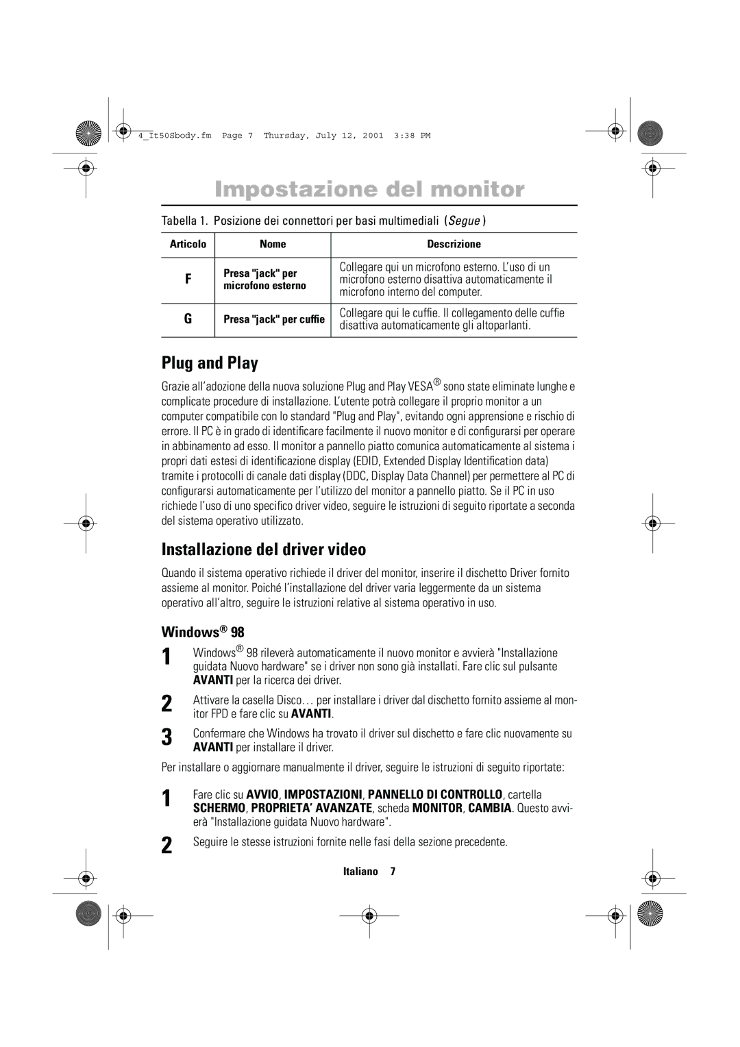 Samsung CN15LTSN/XEG, CN15LTNSN/XEG manual Plug and Play, Installazione del driver video, Windows 