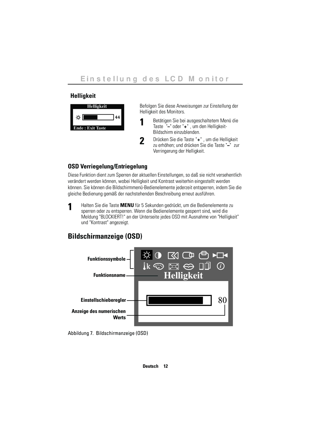 Samsung CN15MSAPS/EDC, CN15MSPN/EDC, RN15MSSPS/EDC manual Bildschirmanzeige OSD, Helligkeit, OSD Verriegelung/Entriegelung 