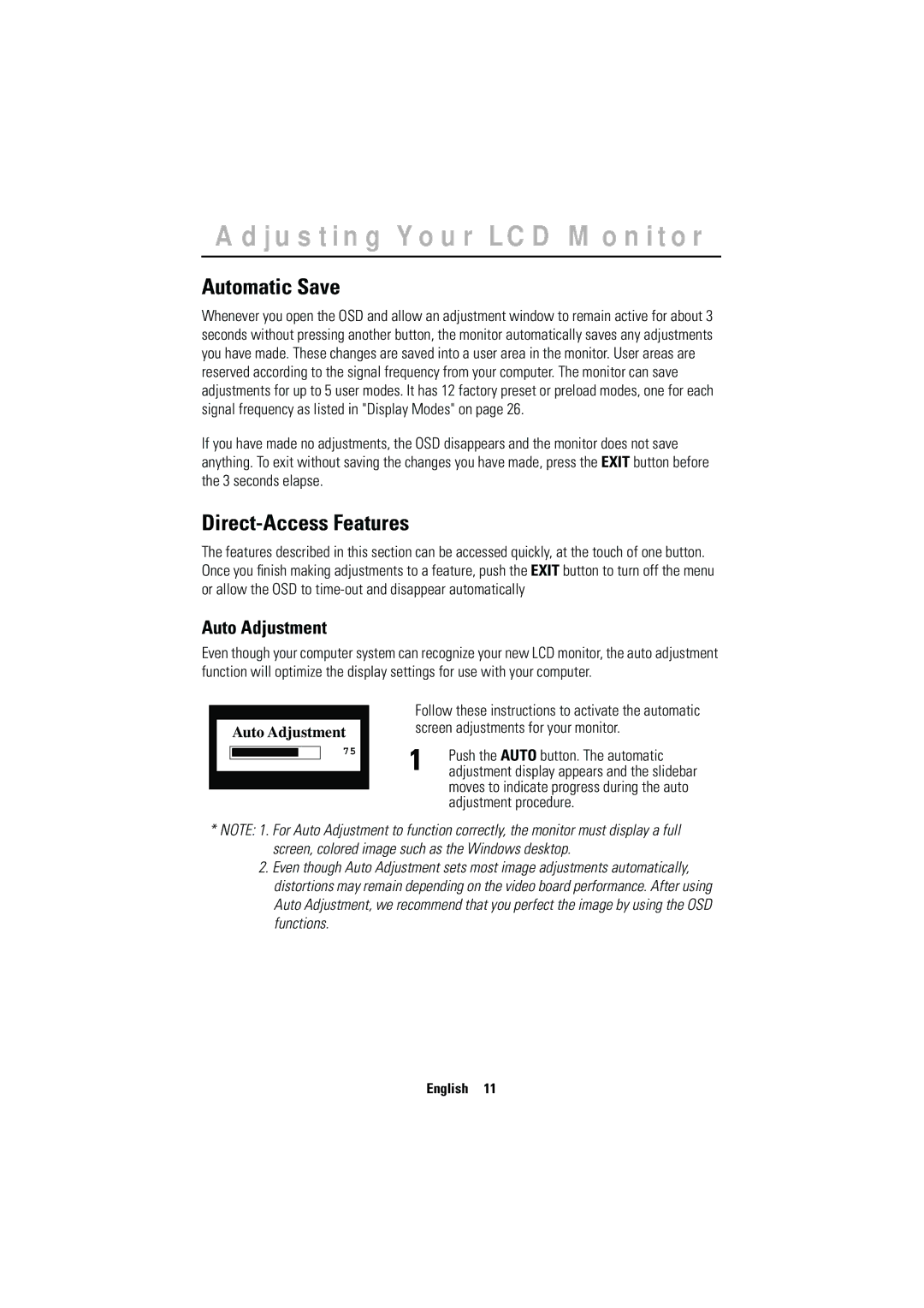 Samsung CN15MSPS/EDC, CN15MSPN/EDC, RN15MSSPS/EDC, CN15MSAS/EDC manual Automatic Save, Direct-Access Features, Auto Adjustment 