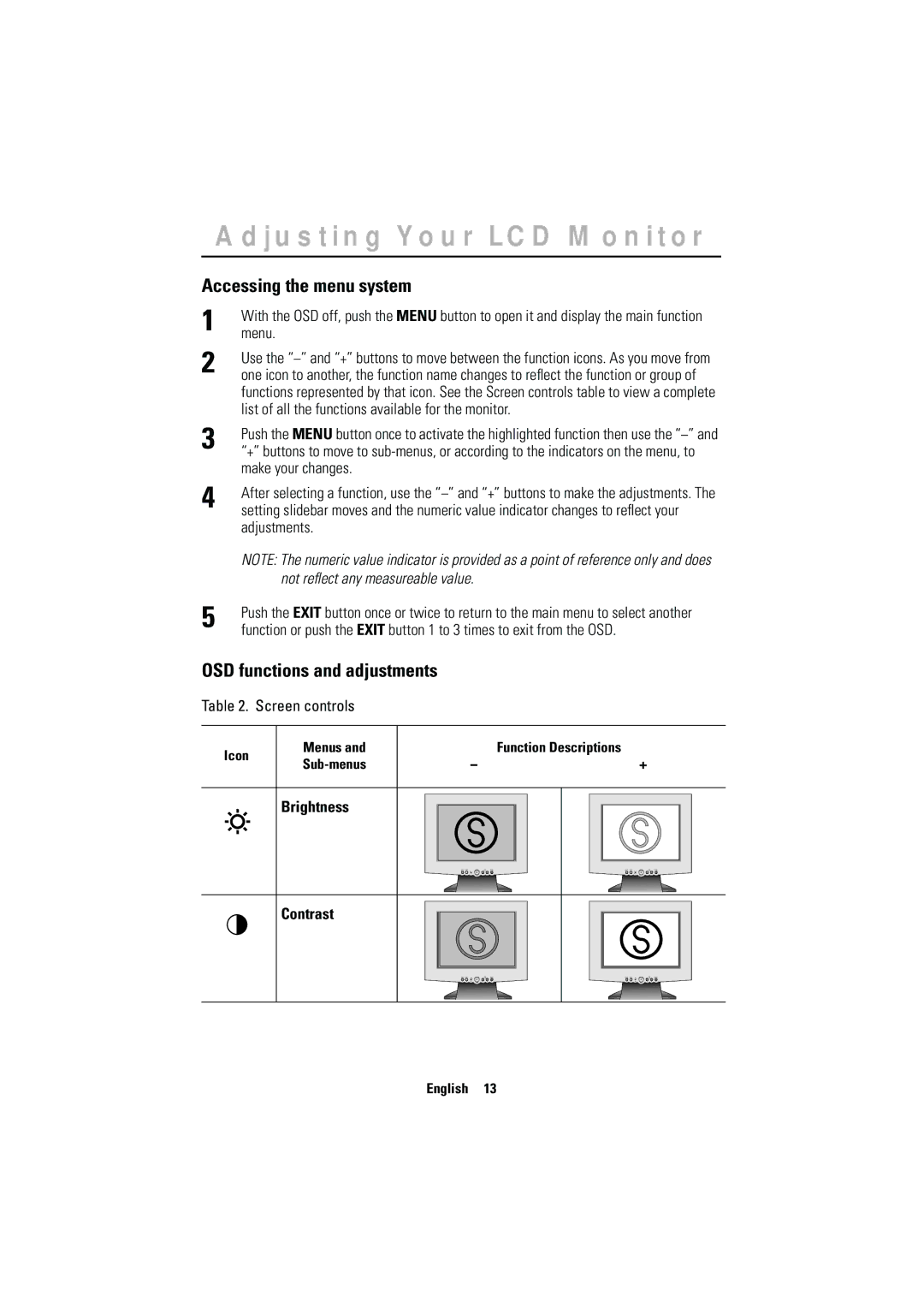 Samsung CN15MSANP/EDC, CN15MSPN/EDC manual Accessing the menu system, OSD functions and adjustments, Brightness Contrast 