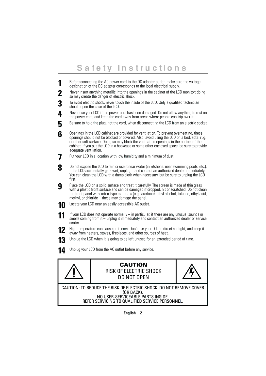 Samsung RN15MSSMN/EDC, CN15MSPN/EDC, RN15MSSPS/EDC, CN15MSAS/EDC Safety Instructions, Risk of Electric Shock Do not Open 