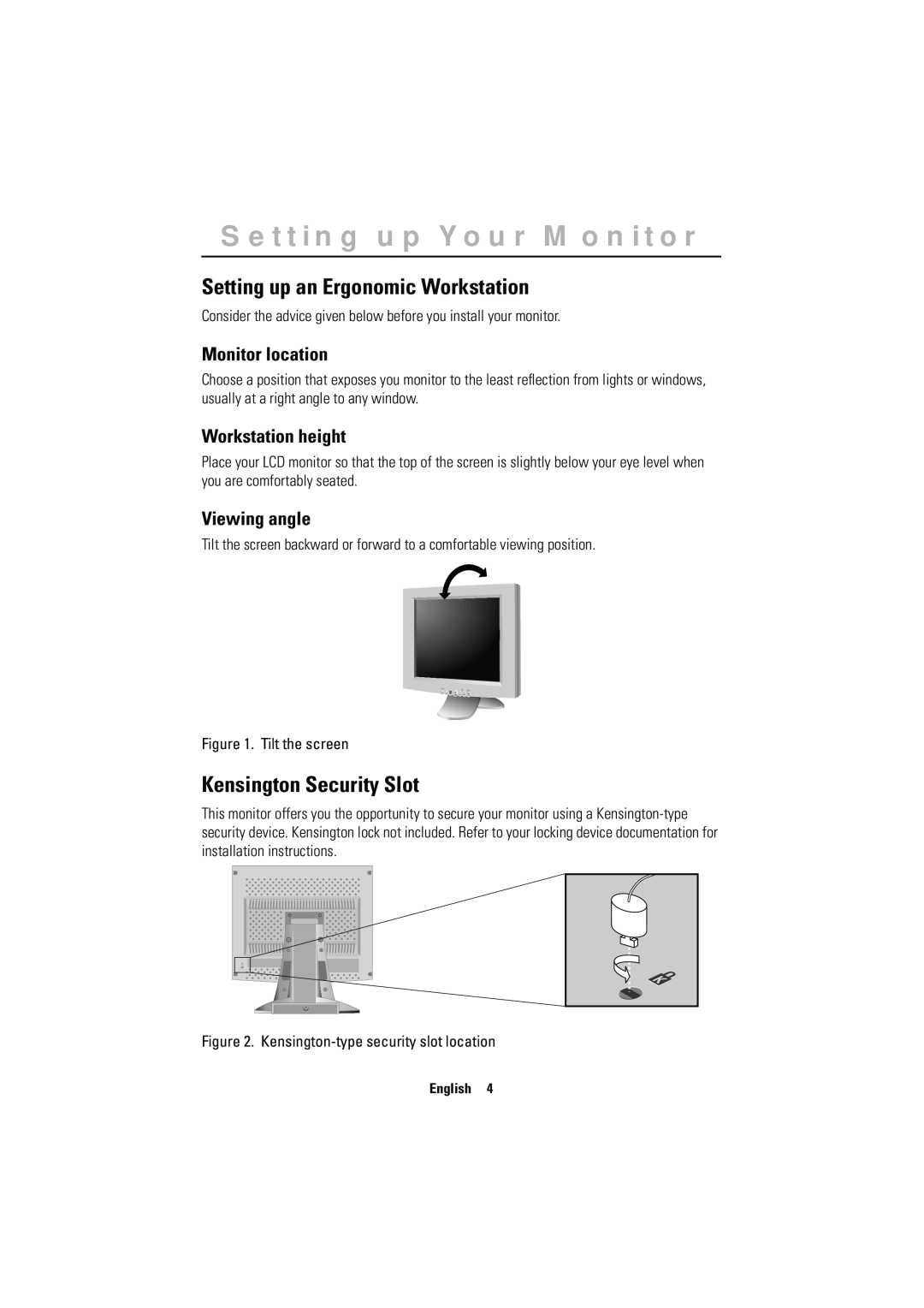 Samsung CN15MSAAN/EDC, CN15MSPN/EDC Setting up Your Monitor, Setting up an Ergonomic Workstation, Kensington Security Slot 