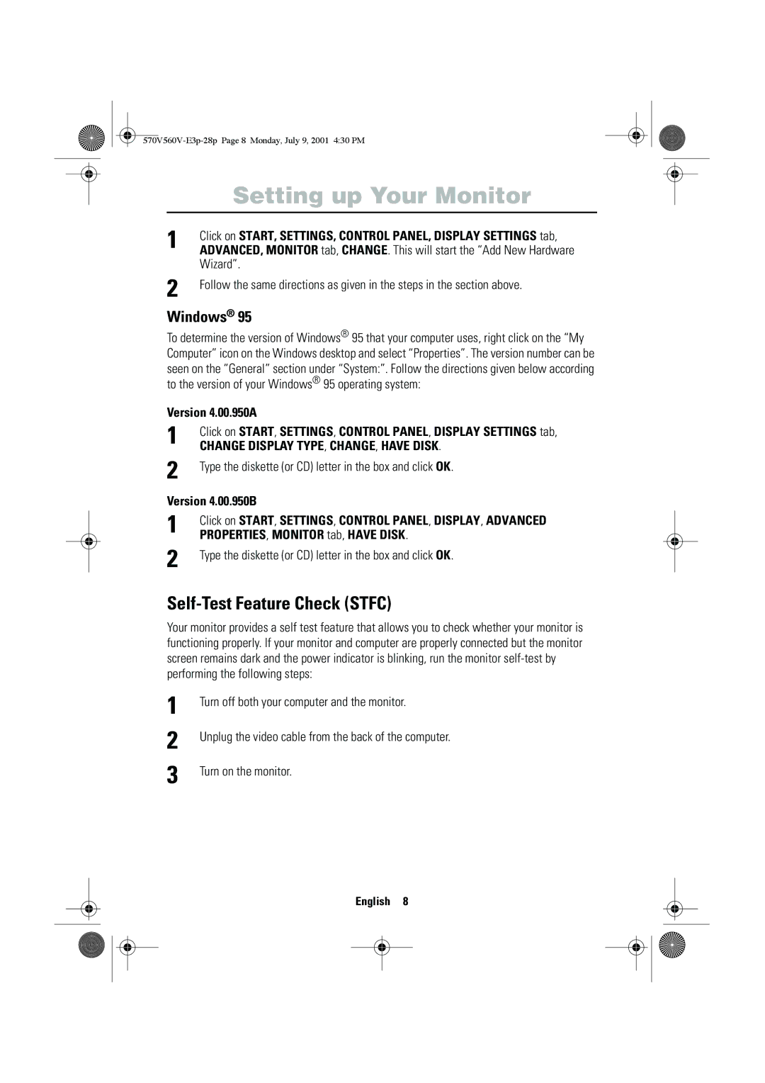 Samsung CN15VOSN/VNT manual Self-Test Feature Check Stfc, Version 4.00.950A, Version 4.00.950B 