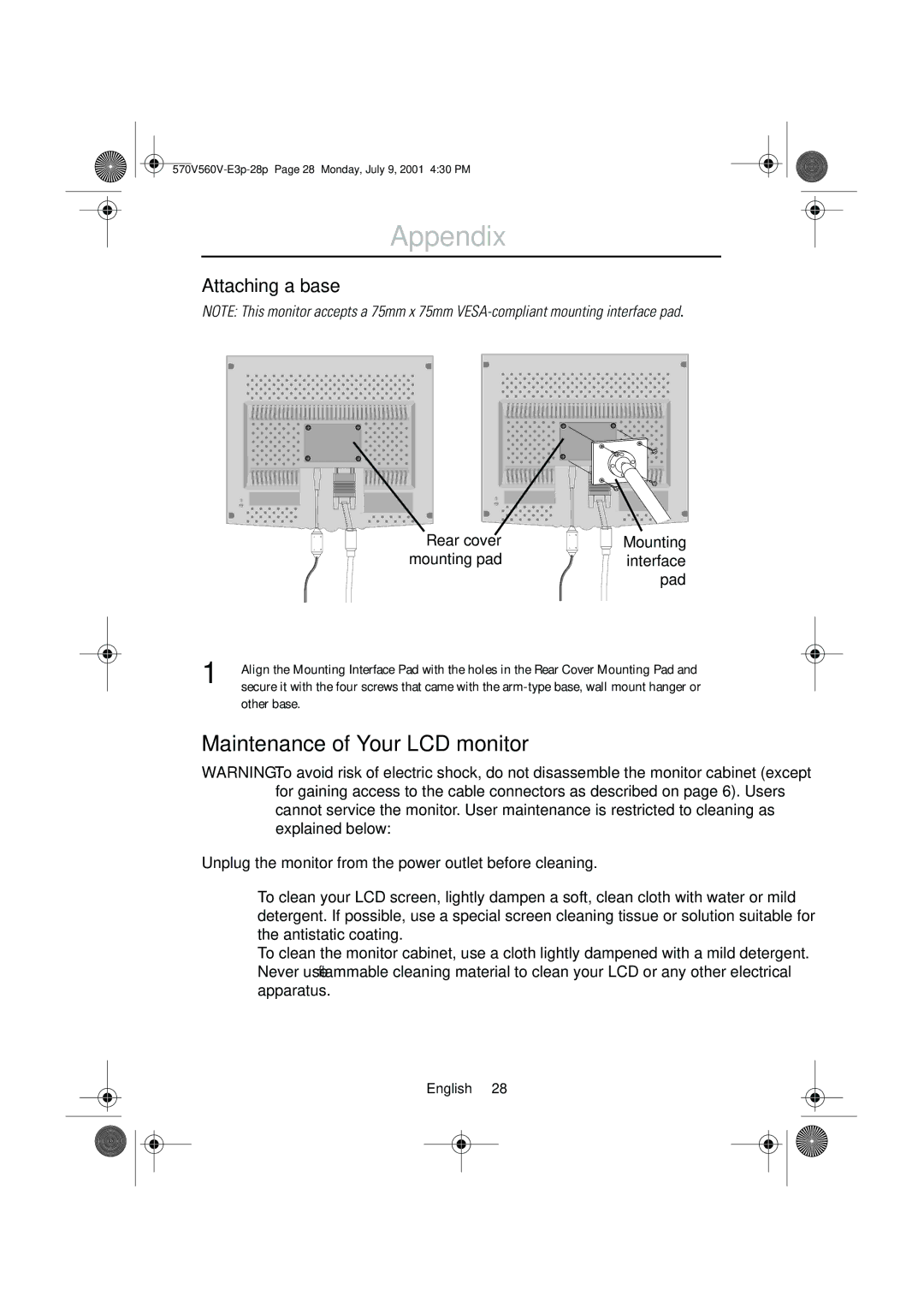 Samsung CN15VOSN/VNT manual Maintenance of Your LCD monitor, Attaching a base 