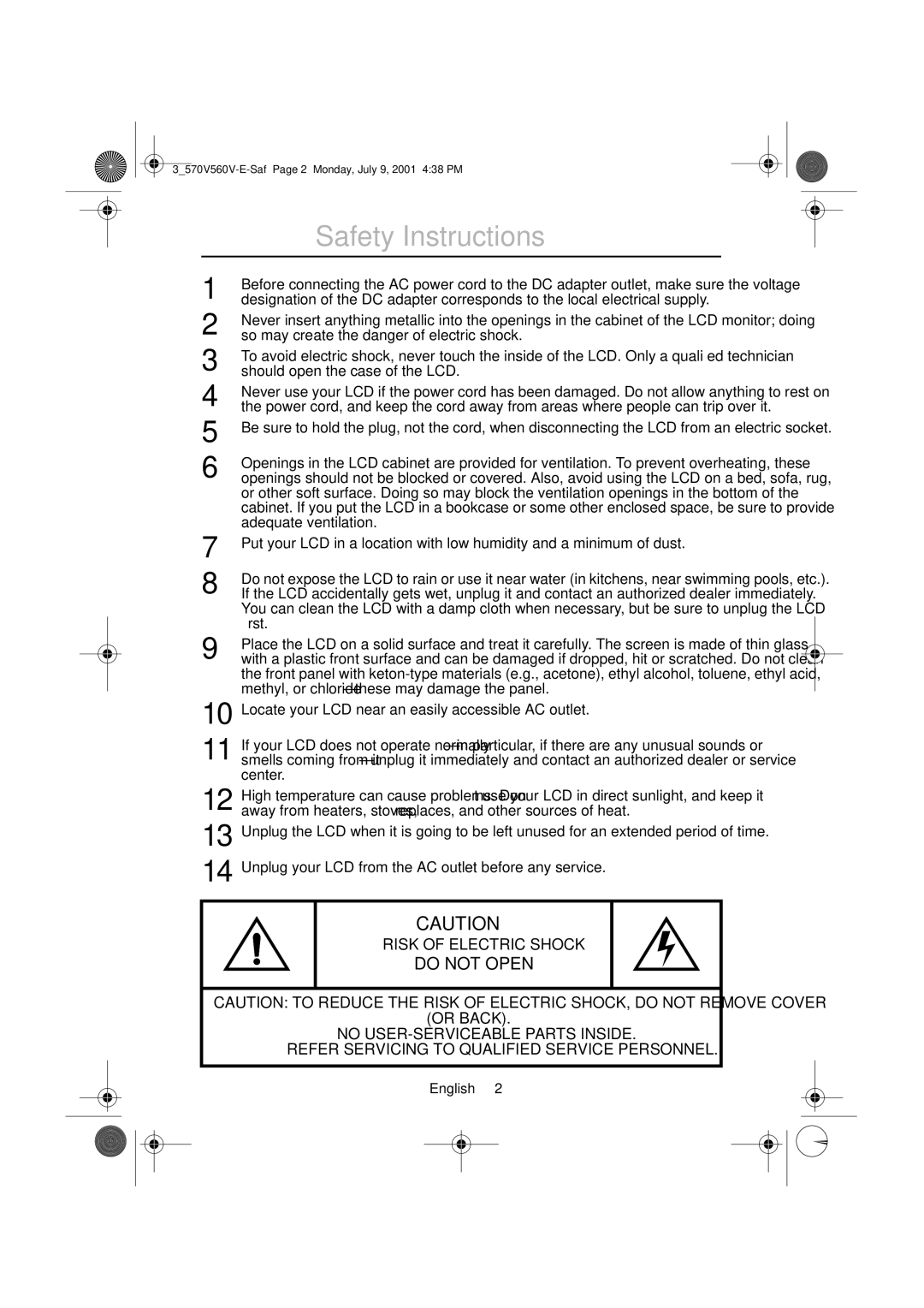 Samsung CN15VOSN/VNT manual Safety Instructions, Do not Open 