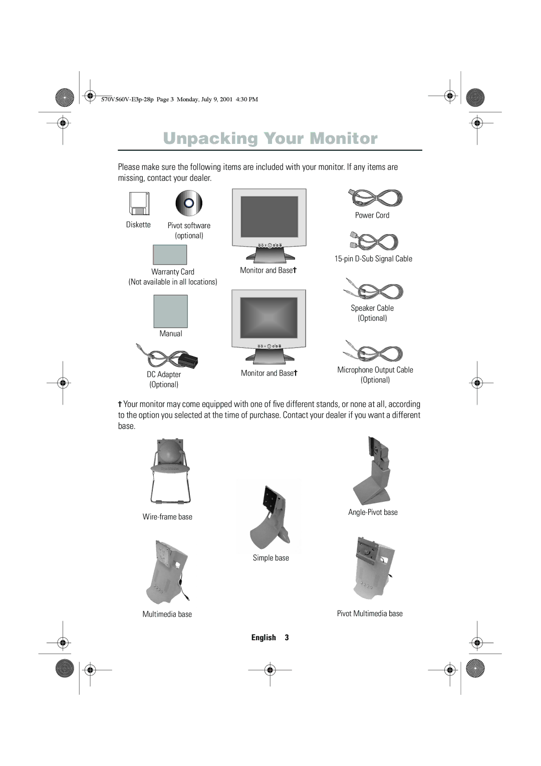 Samsung CN15VOSN/VNT manual Unpacking Your Monitor 