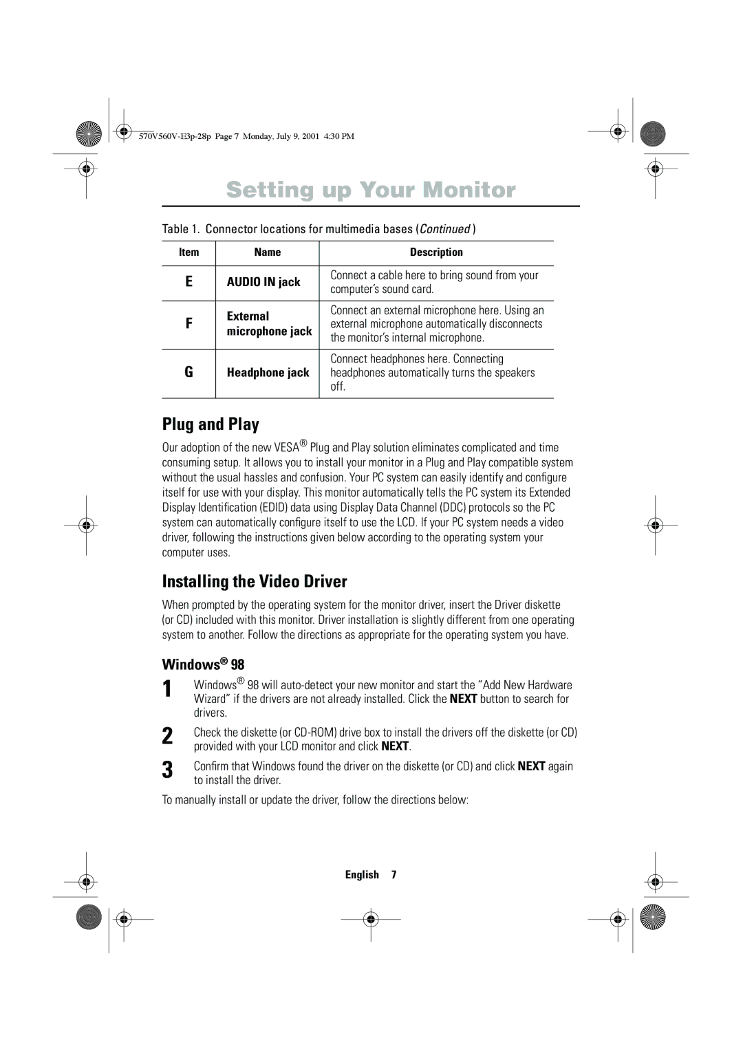 Samsung CN15VOSN/VNT manual Plug and Play, Installing the Video Driver, Windows 