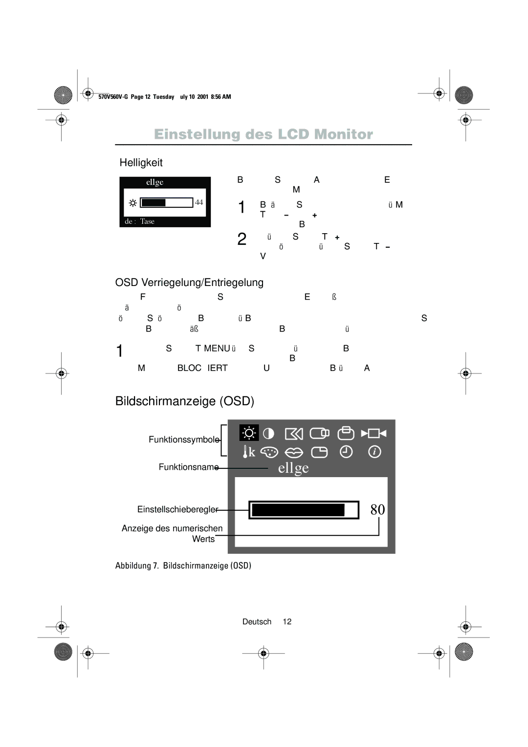 Samsung CN15VOSN/VNT manual Bildschirmanzeige OSD, Helligkeit, OSD Verriegelung/Entriegelung 