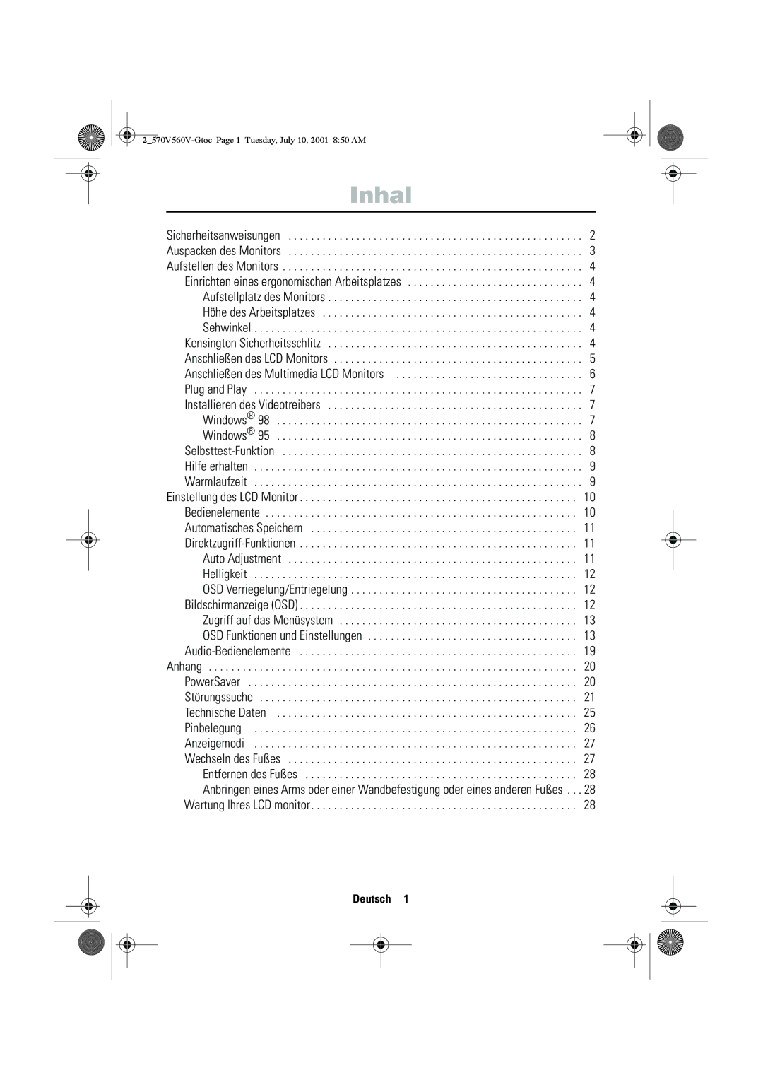 Samsung CN15VOSN/VNT manual Inhal, Deutsch 