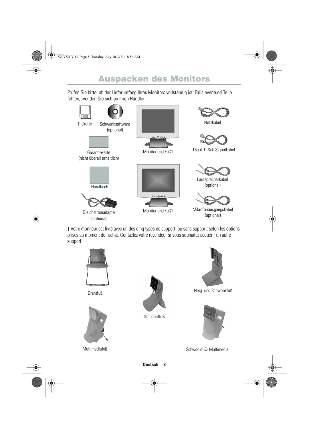 Samsung CN15VOSN/VNT manual Auspacken des Monitors 