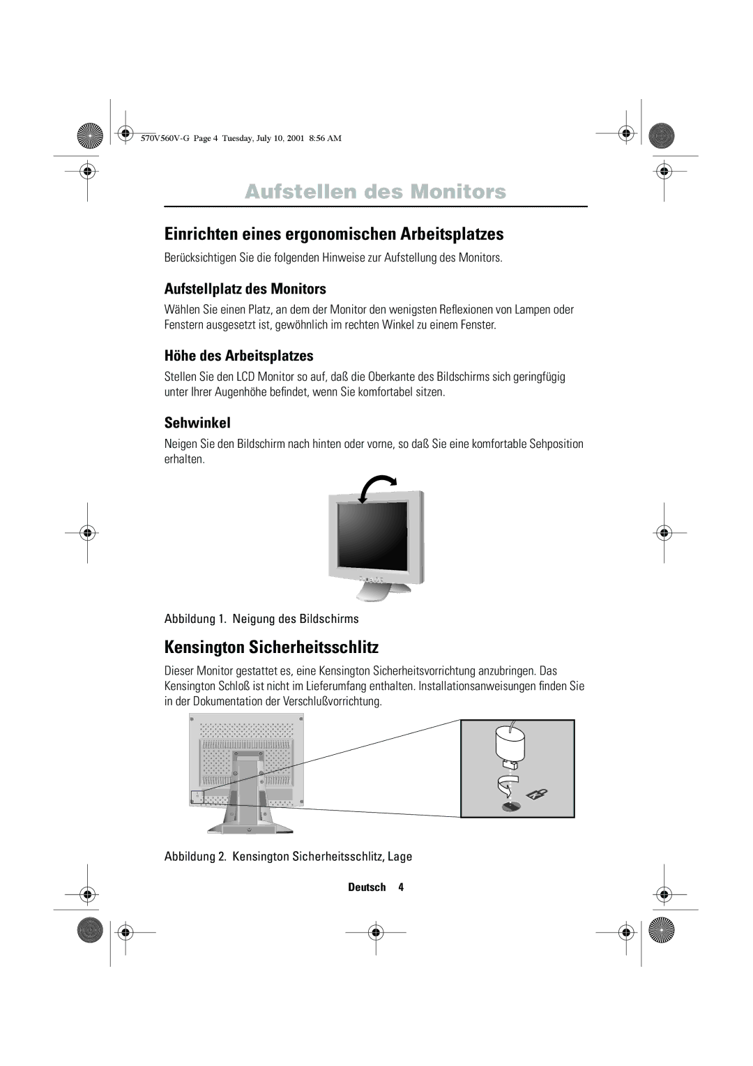 Samsung CN15VOSN/VNT Einrichten eines ergonomischen Arbeitsplatzes, Kensington Sicherheitsschlitz, Höhe des Arbeitsplatzes 