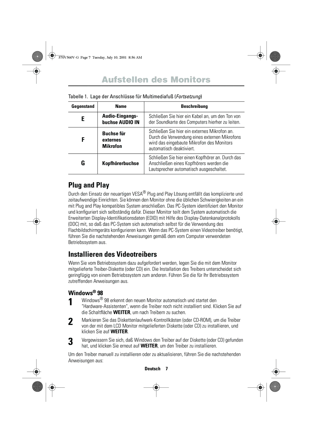 Samsung CN15VOSN/VNT manual Plug and Play, Installieren des Videotreibers, Windows 