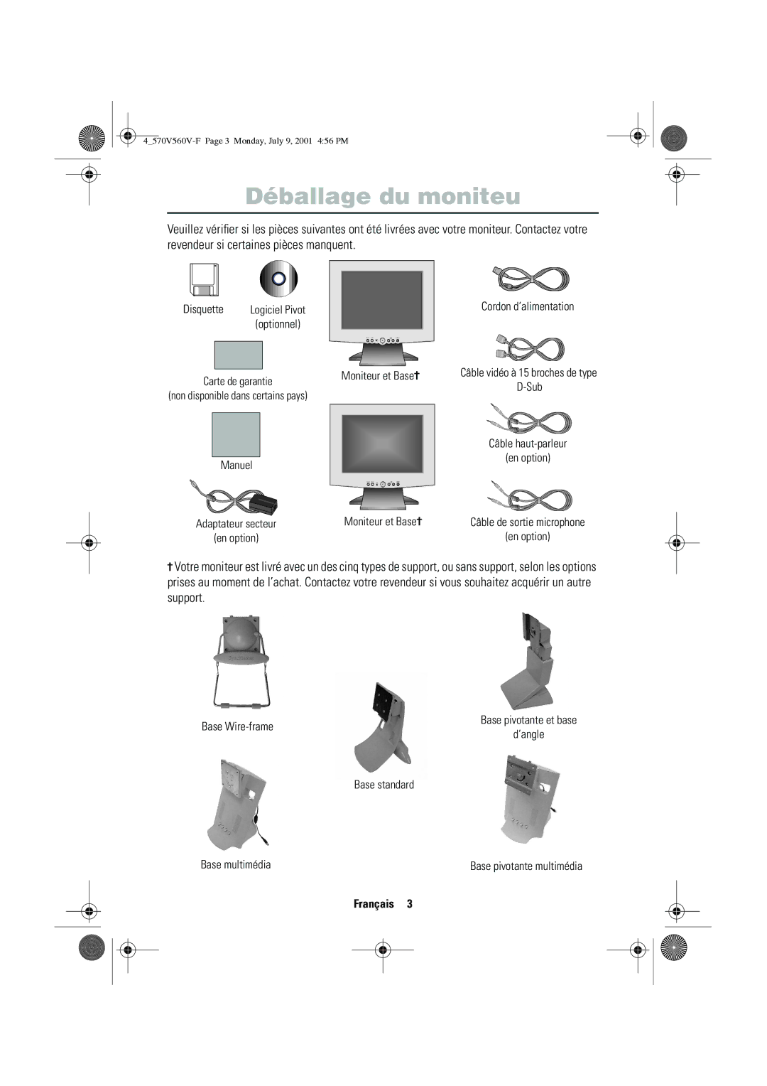 Samsung CN15VOSN/VNT manual Déballage du moniteu 