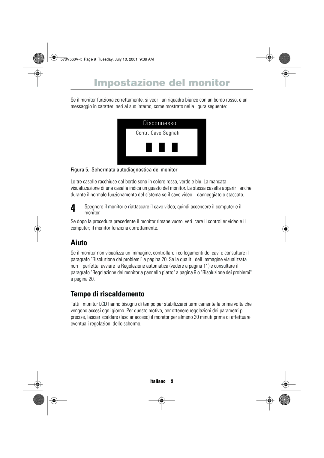 Samsung CN15VOSN/VNT manual Aiuto, Tempo di riscaldamento, Monitor 