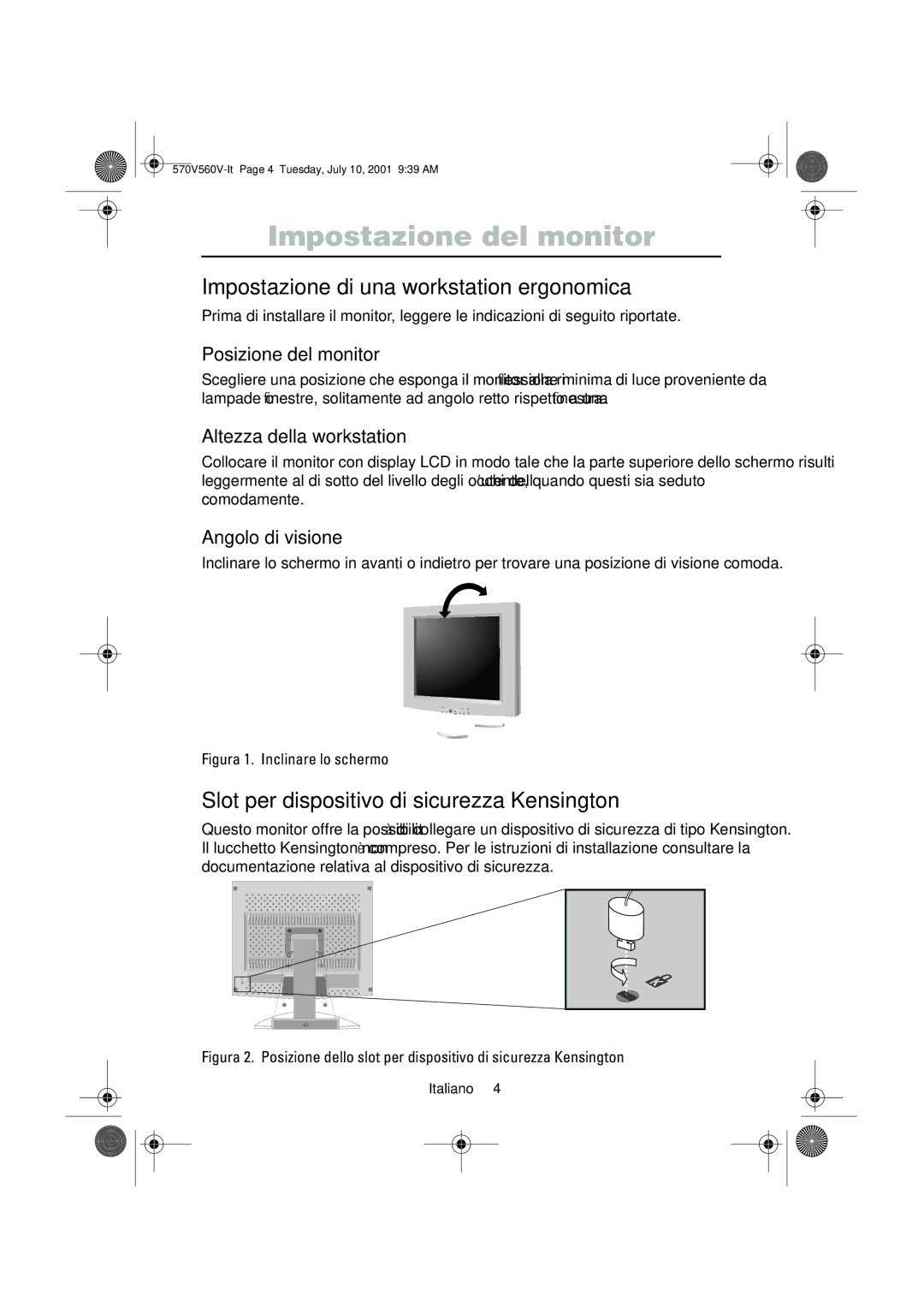 Samsung CN15VOSN/VNT manual Impostazione del monitor, Impostazione di una workstation ergonomica 