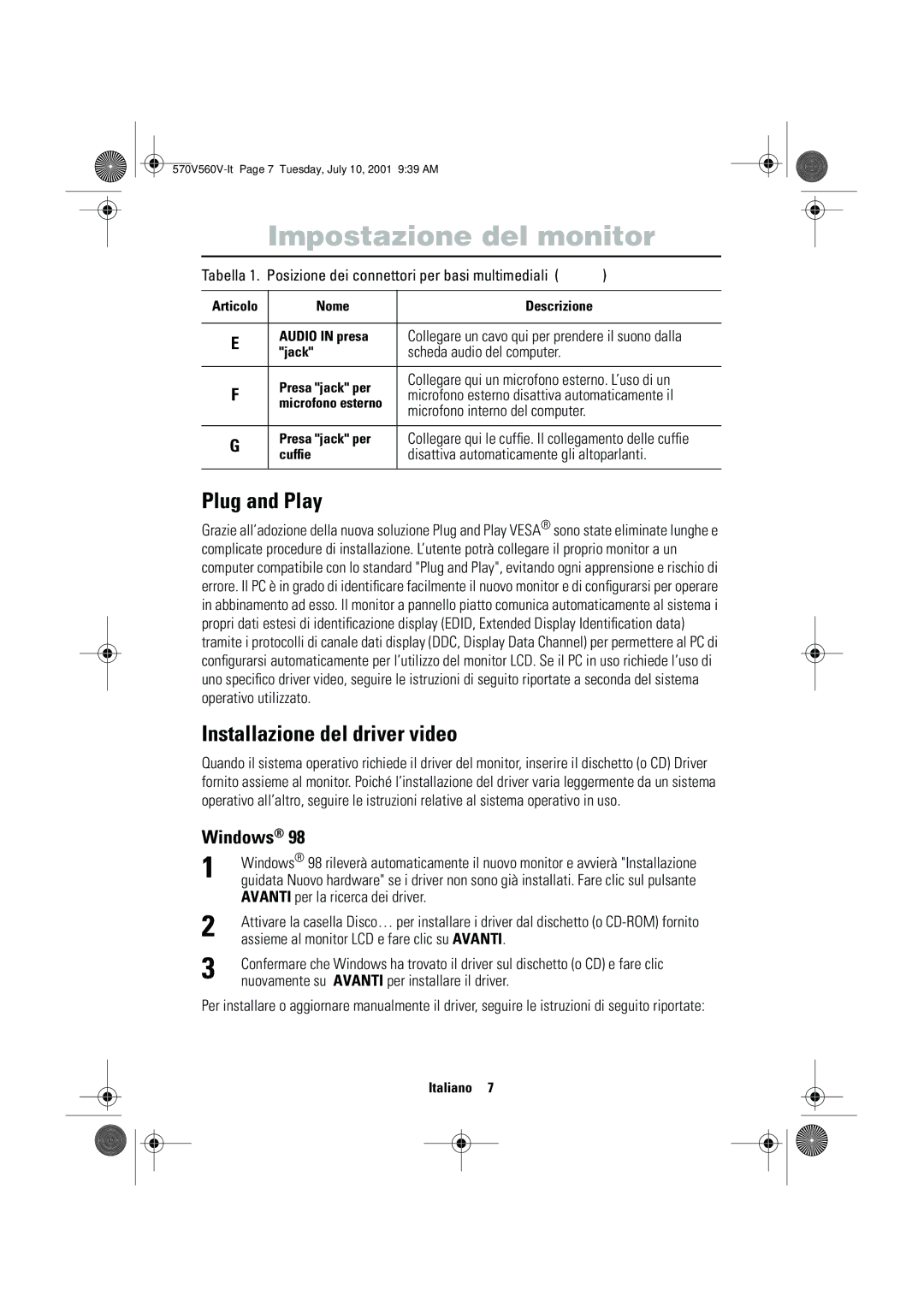 Samsung CN15VOSN/VNT manual Plug and Play, Installazione del driver video, Windows 