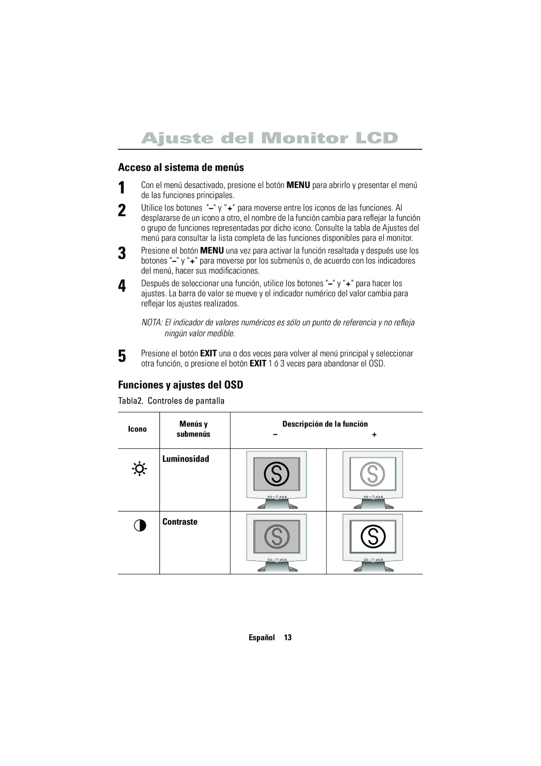 Samsung CN15VSPS/EDC, CN15VSPN/EDC manual Acceso al sistema de menús, Funciones y ajustes del OSD, Luminosidad Contraste 