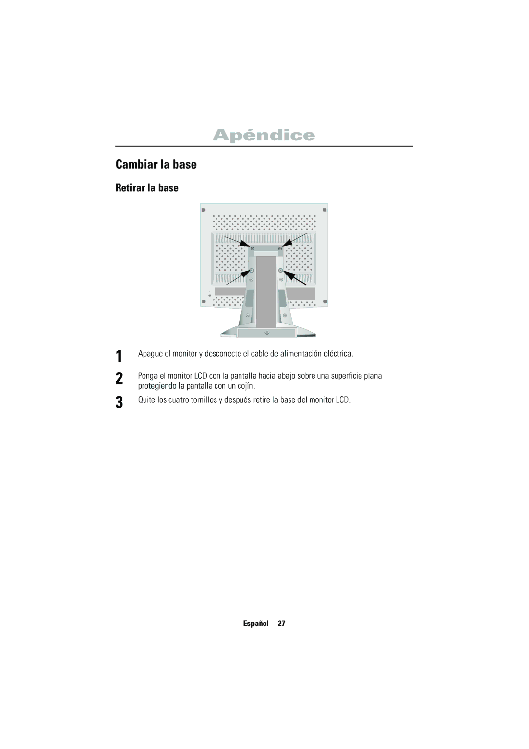 Samsung CN15VSAN/EDC, CN15VSPS/EDC, CN15VSPN/EDC Cambiar la base, Retirar la base, Protegiendo la pantalla con un cojín 