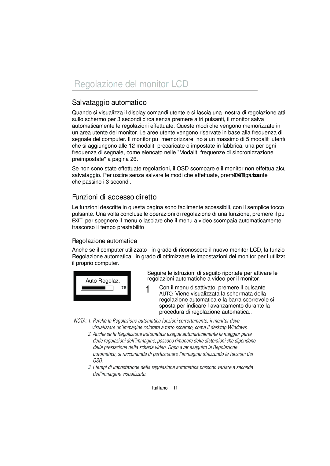 Samsung CN15VSPN/EDC, CN15VSPS/EDC manual Salvataggio automatico, Funzioni di accesso diretto, Regolazione automatica 