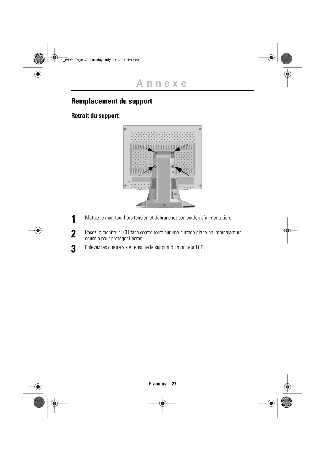 Samsung CN15VTPS/EDC, CN15VTSN/EDC, CN15VTAN/EDC Remplacement du support, Retrait du support, Coussin pour protéger l’écran 