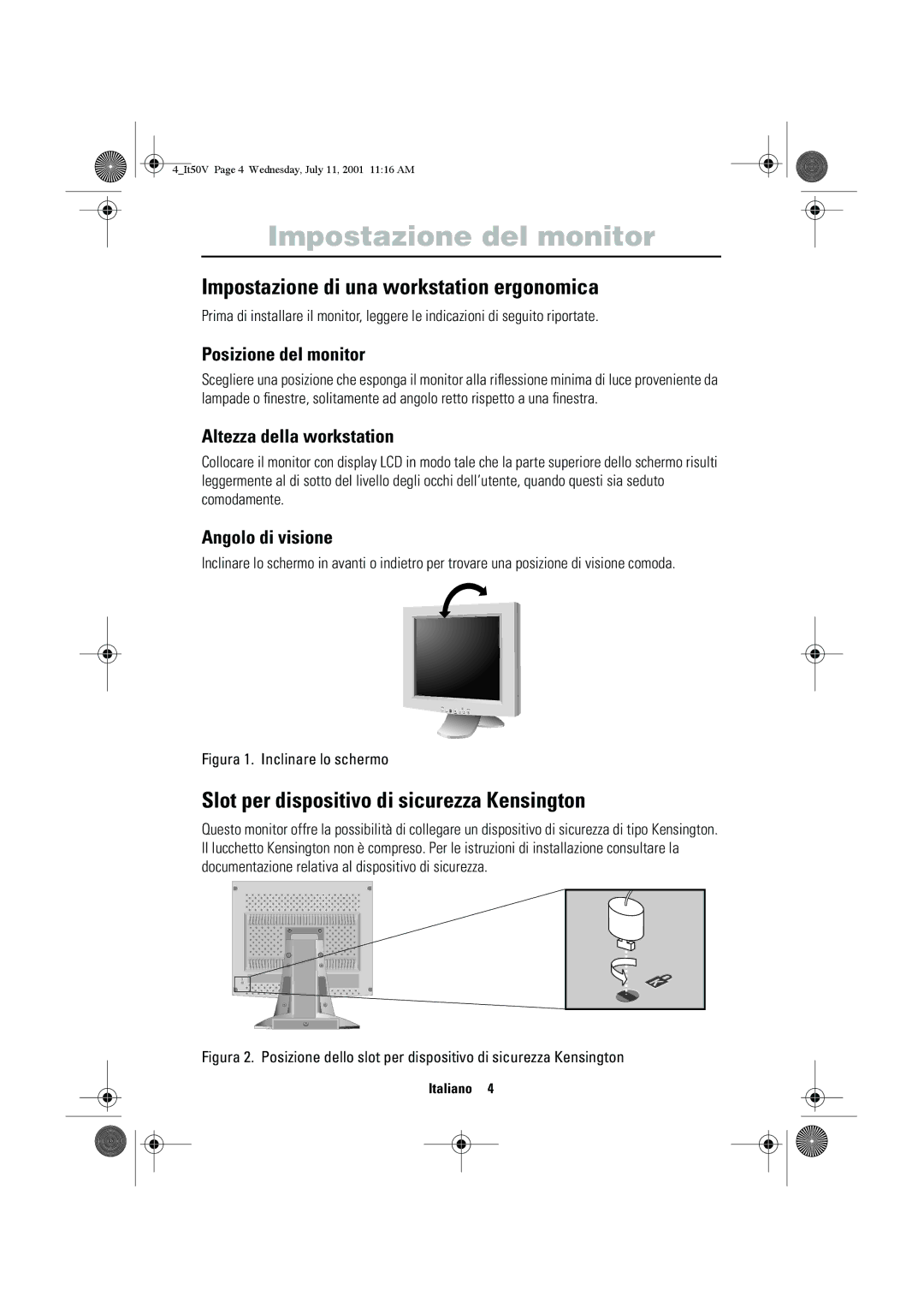 Samsung CN15VTAN/EDC, CN15VTSN/EDC, CN15VTSS/EDC manual Impostazione del monitor, Impostazione di una workstation ergonomica 