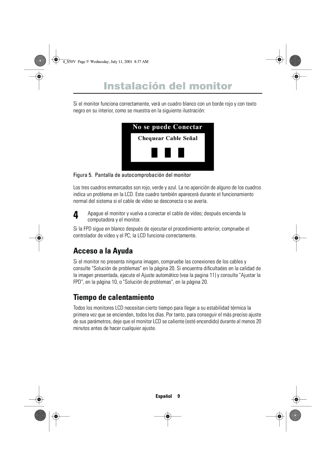 Samsung CN15VTSN/EDC manual Acceso a la Ayuda, Tiempo de calentamiento, Computadora y el monitor 