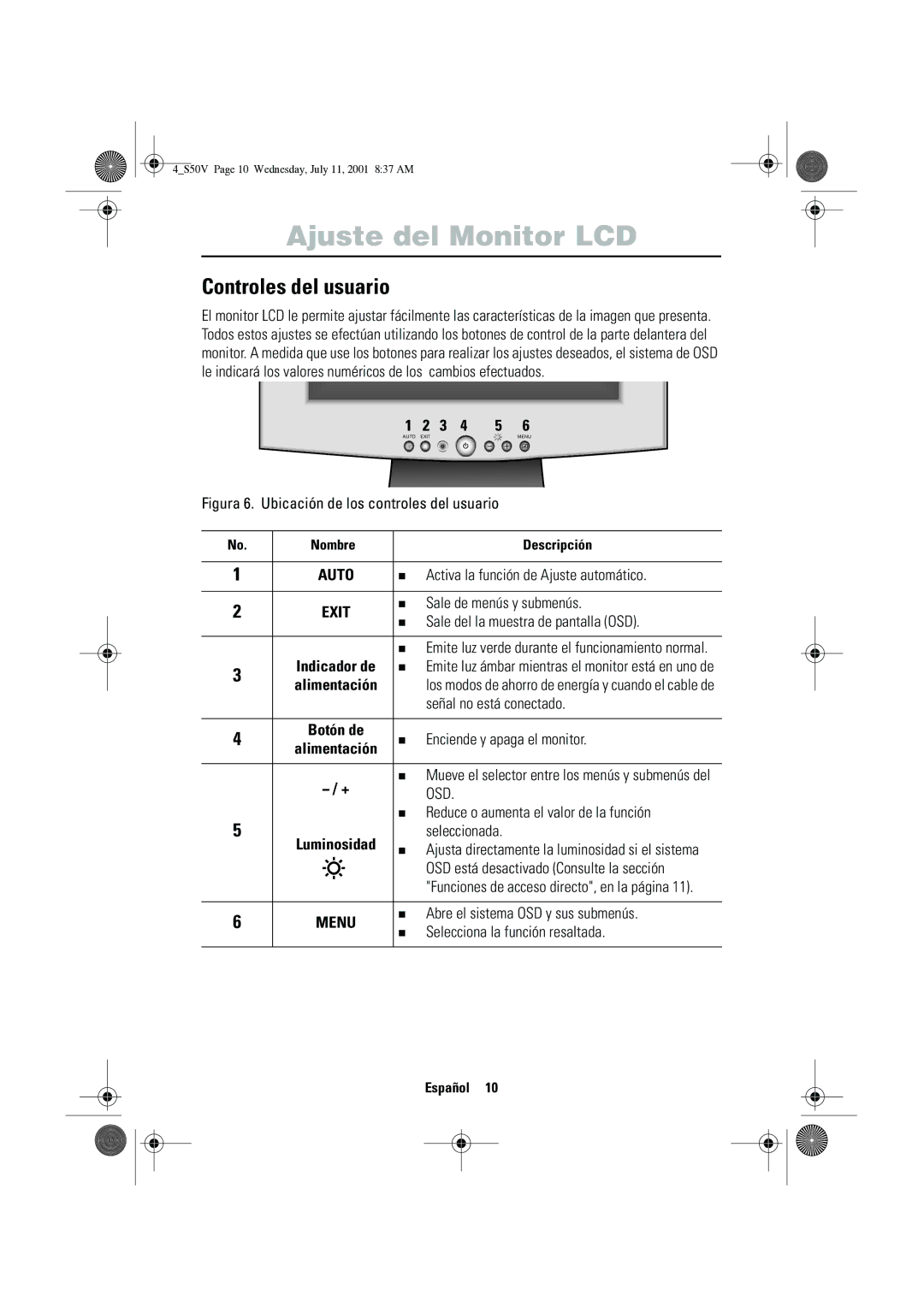 Samsung CN15VTSN/EDC manual Ajuste del Monitor LCD, Controles del usuario 