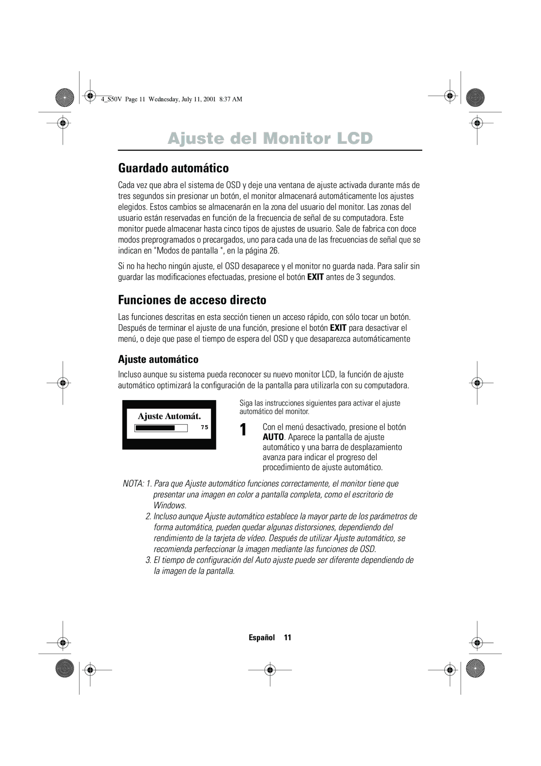 Samsung CN15VTSN/EDC manual Guardado automático, Funciones de acceso directo, Ajuste automático 