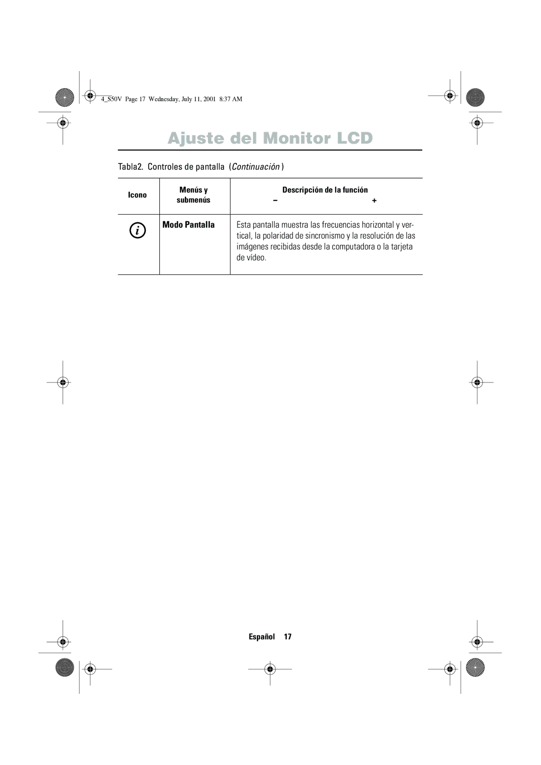 Samsung CN15VTSN/EDC manual Modo Pantalla, De vídeo 