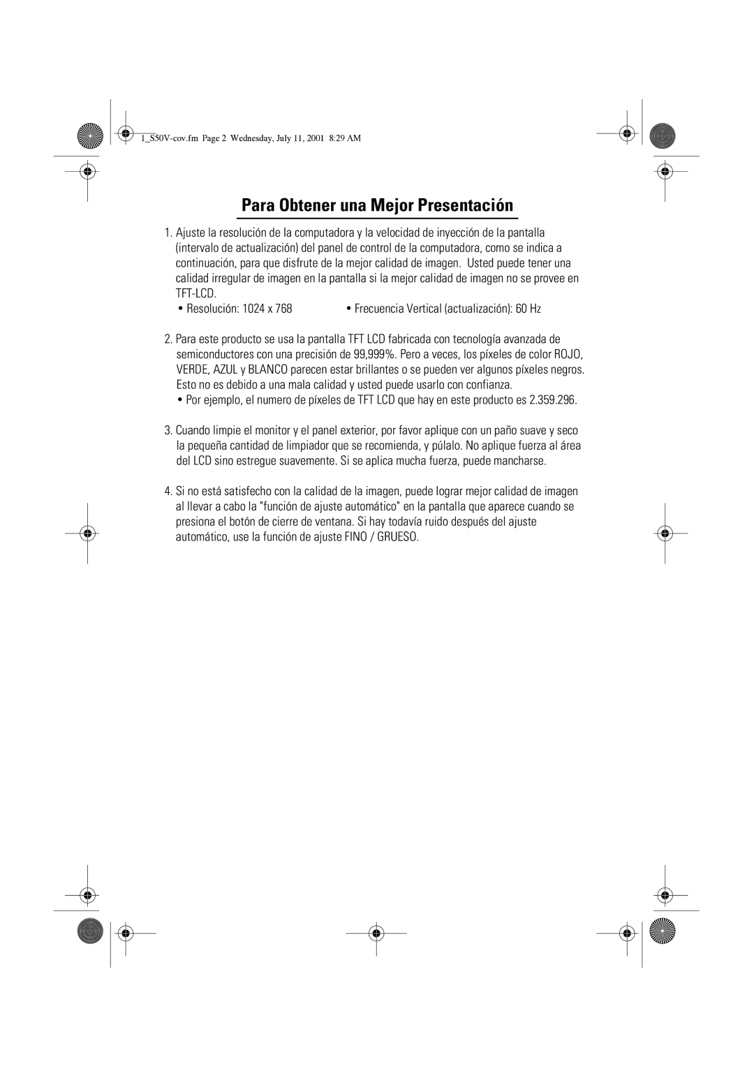 Samsung CN15VTSN/EDC manual Para Obtener una Mejor Presentación, Resolución 1024 x 