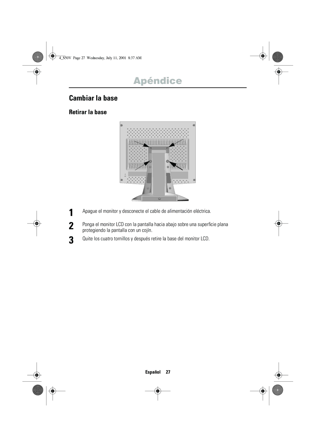 Samsung CN15VTSN/EDC manual Cambiar la base, Retirar la base, Protegiendo la pantalla con un cojín 